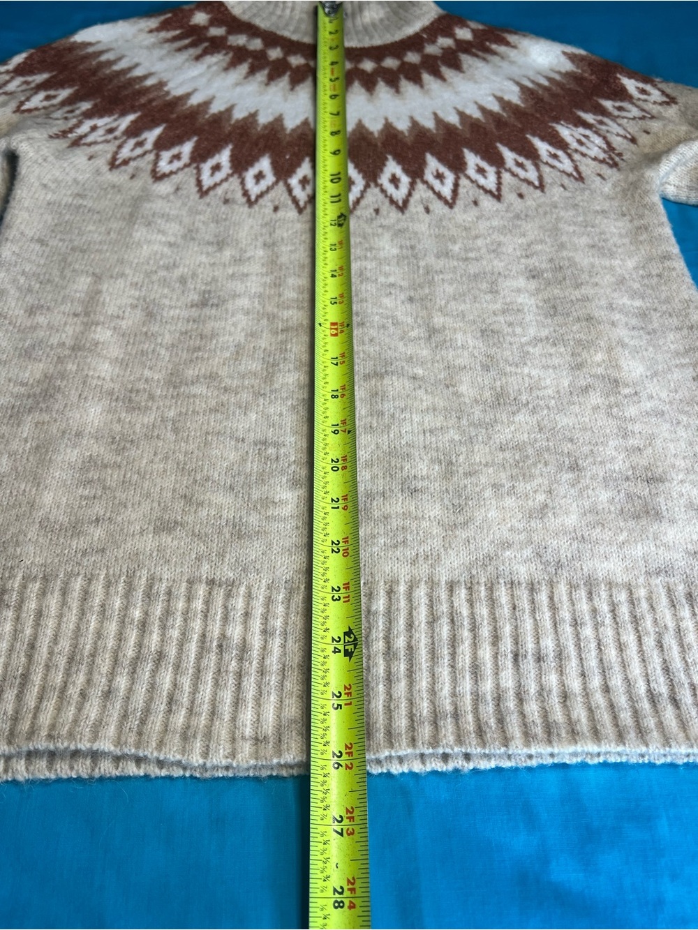 Aspen Fair Isle Turtleneck Sweater Nordic Wool Blend Oatmeal Brown Small - Picture 7 of 16